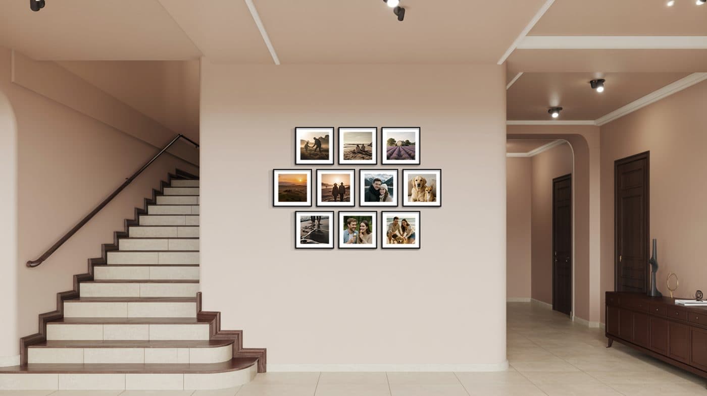 Living room photos above a sofa