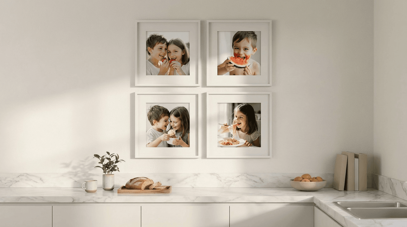 Styled wall photos in a bedroom