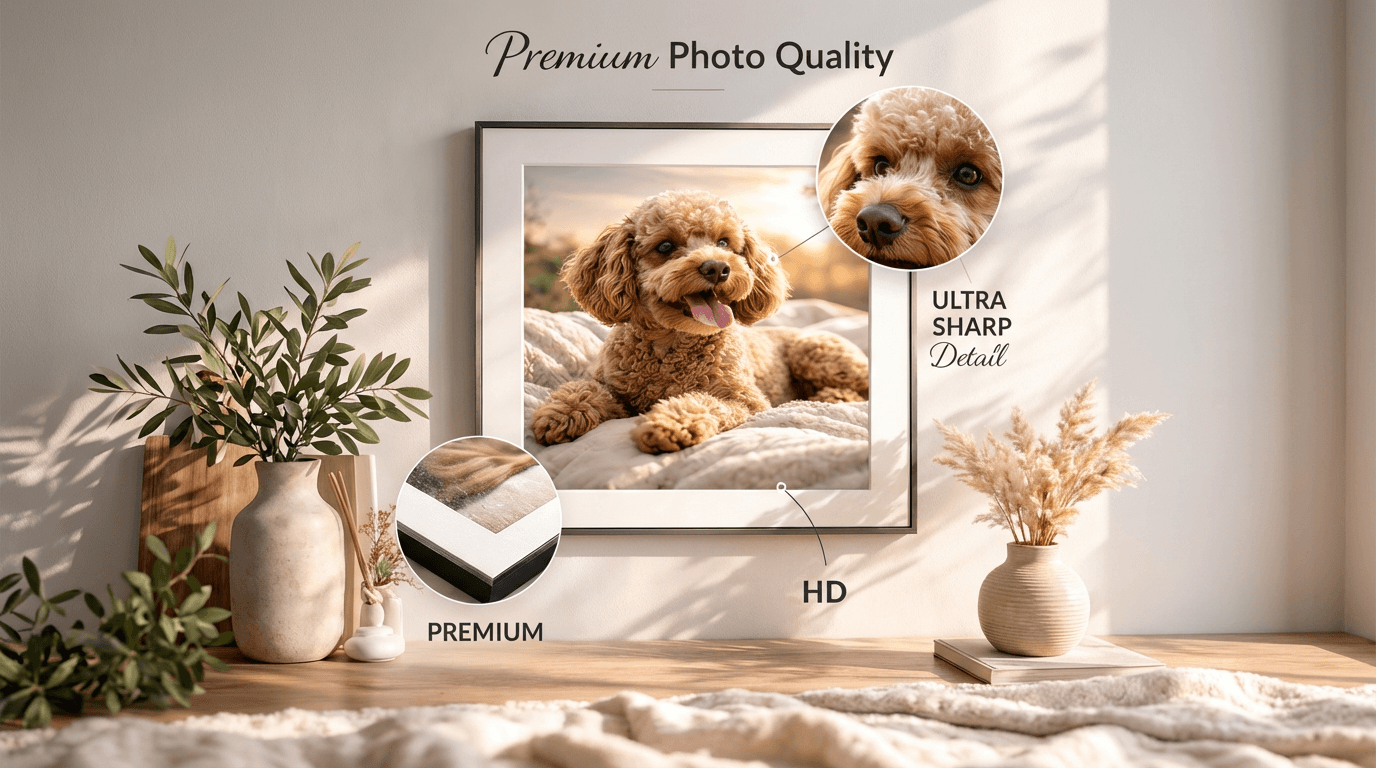 Stick-on pet photos on a wall